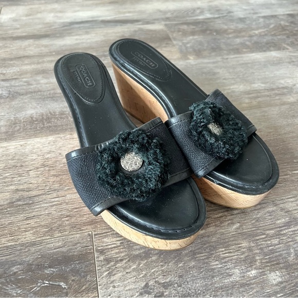 Y2K Coach classic Monogram Canvas with Rosette Platform Slide Sandals - Picture 2 of 6